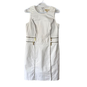 Michael Kors Chic White Sheath Dress Knee Length Gold Accent Sleeveless Office 8
